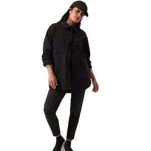 Athleta Retroplush Shirt Jacket Black Pockets Button Front Size S